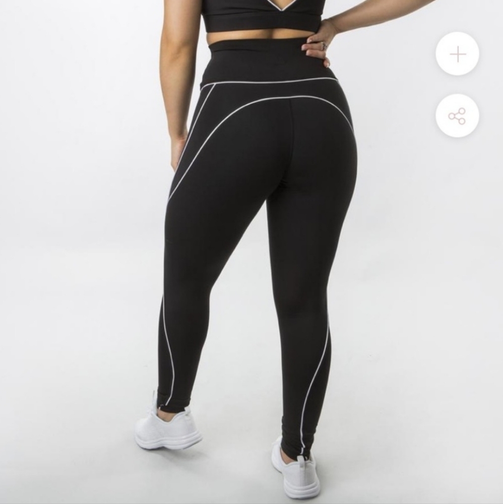 BuffBunny Nirvana High Rise Full Length Legging Black White Piping XS S - Picture 14 of 15